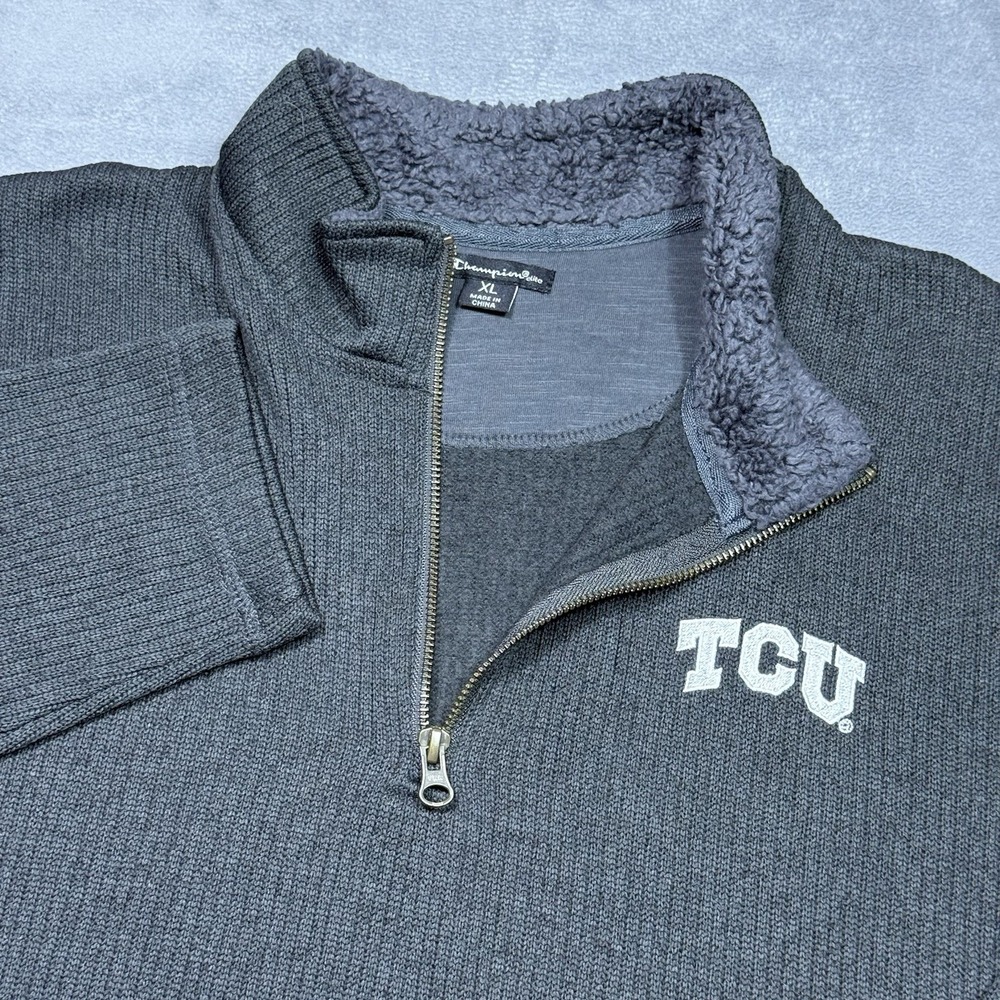 TCU Horned Frogs Champion Elite 1/Zip Pullover Knitted Fleece Gray